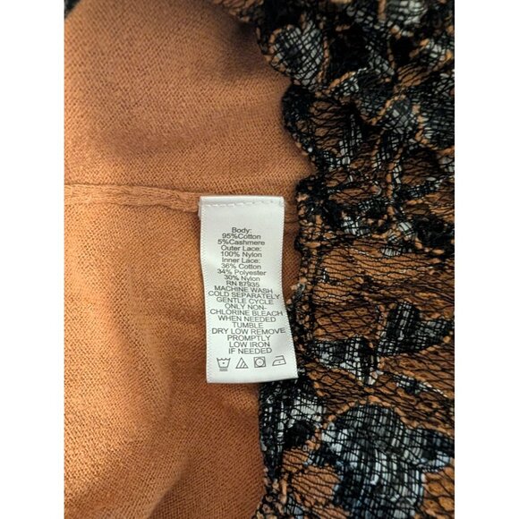 Lori Goldstein LOGO Womens Knit Top With Lace Hem Size Large Camel Brown - Picture 4 of 4